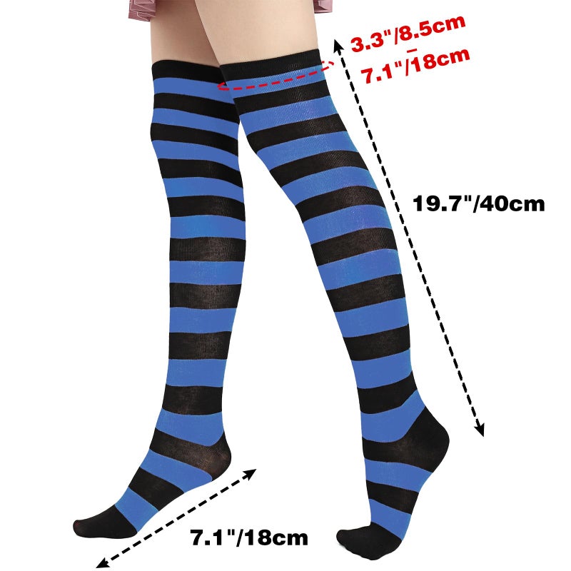 DAZCOS Striped Thigh High Socks Elastic Over The Knee Knit Stockings for Daily or Anime Cosplay (Blue + Black) - Image 3